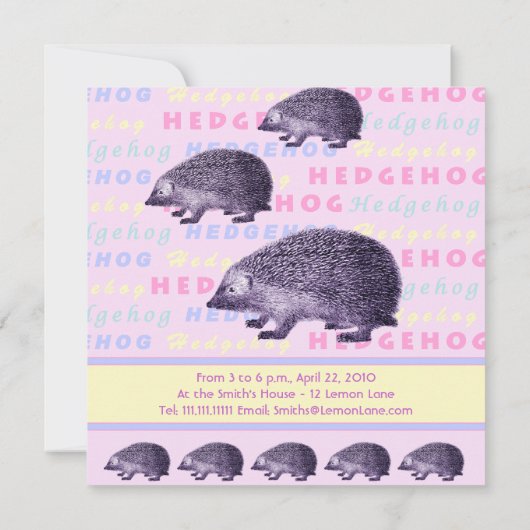 ヘッジホッグス小さな女の子の誕生日パーティー 招待状 (裏面)