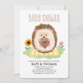 ヘッジホッグハートピクニックウッドランドベビーシャワー 招待状 (正面)