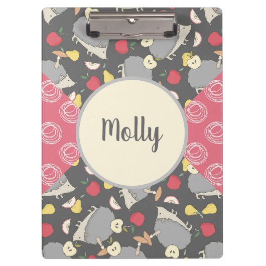 ヘッジホッグパタパーソナライズされたーン クリップボード (正面)