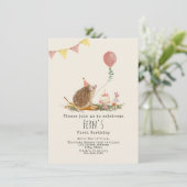 ヘッジホッグピンクバルーンフォレストファースト誕生日 招待状 (スタンド正面)