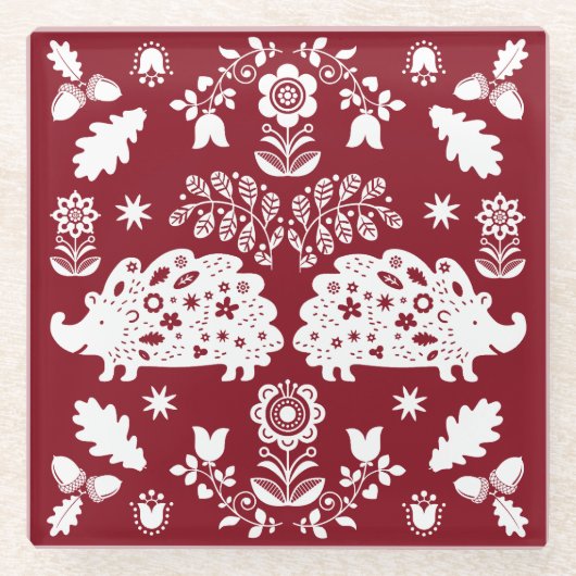 ヘッジホッグフォークアート ガラスコースター (正面)