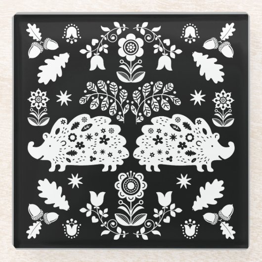 ヘッジホッグフォークアート ガラスコースター (正面)