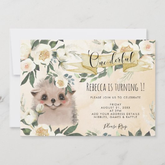 ヘッジホッグフローラオンダーフル1歳の誕生日の招待状 招待状 (正面)
