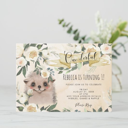 ヘッジホッグフローラオンダーフル1歳の誕生日の招待状 招待状 (スタンド正面)