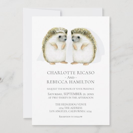 ヘッジホッグブリデスゲイ結婚カワイズパーソナライズされた 招待状 (正面)