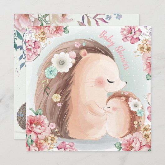 ヘッジホッグベビーシャワー招待状 シーズンカード (正面/裏面)