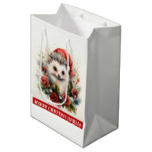 ヘッジホッグ受信者の名前を追加かわいいクリスマス ミディアムペーパーバッグ (正面アングル)