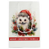 ヘッジホッグ受信者の名前を追加かわいいクリスマス ミディアムペーパーバッグ (裏面)