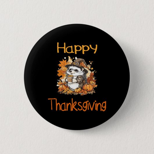 ヘッジホッグ秋感謝祭ハッピーサンクスギビング 缶バッジ (正面)
