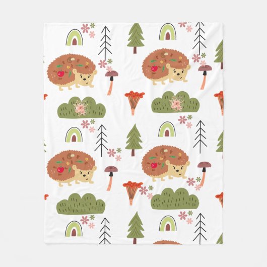 ヘッジホッグ自然フローラレインボーパターン フリースブランケット (正面)