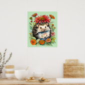 ヘッジホッグ《植物》百日草フラワーズアートヘッジホッグズジニアス ポスター (キッチン)