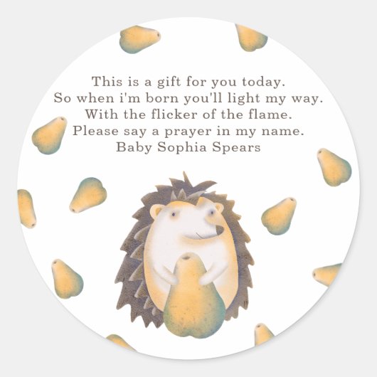 ヘッジホッグ – 祈りの言葉キャンドルラベル ラウンドシール (正面)