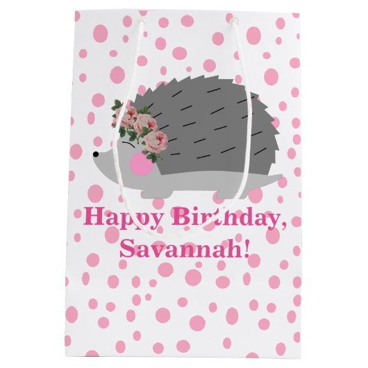 ヘッジホッパーソナライズされたグ誕生日抱き枕 ミディアムペーパーバッグ (裏面)