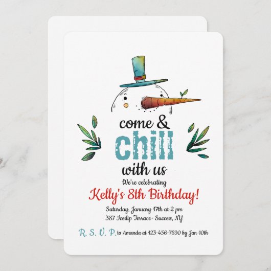 ヘッズアップ雪だるま招待状 招待状 (正面/裏面)