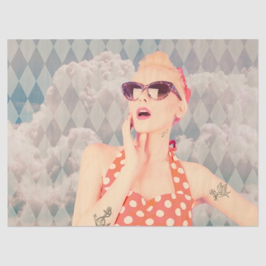 ヘッドインザクラウドピンアップスタイルレトロガール 薄葉紙 (正面)