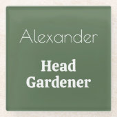 ヘッドガーデナーグリーンガーデニングをテーマパーソナライズされた ガラスコースター (正面)