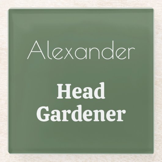 ヘッドガーデナーグリーンガーデニングをテーマパーソナライズされた ガラスコースター (正面)