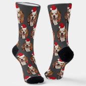 ヘッドグレークリスマスのペットの写真とサンタ帽子 ソックス (傾斜あり)