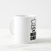 ヘッドシェフの顔及び帽子の黒のデザイン コーヒーマグカップ (正面左)