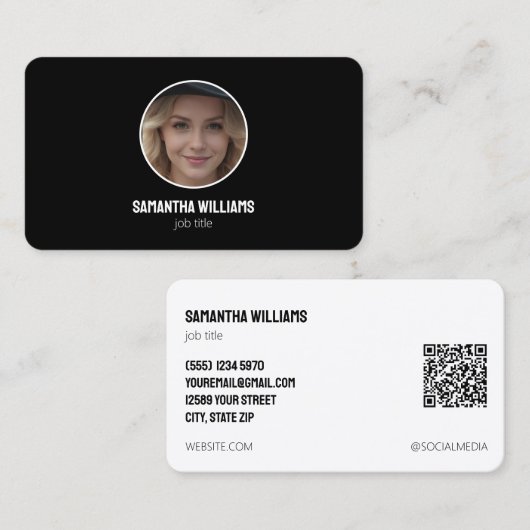 ヘッドショットカスタムQRまたはロゴ 名刺 (正面/裏面)