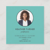 ヘッドショットフォトQRコードまたはロゴプロフェッショナルティール(緑がかった色) スクエア名刺 (正面)