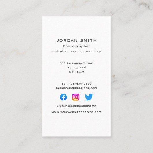 ヘッドショット写真ソーシャルメディア写真垂直 名刺 (裏面)