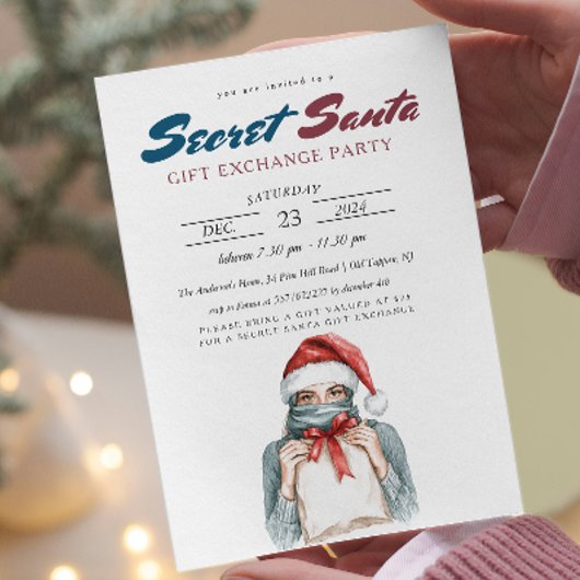 ヘッドスカーフエレガントシークレットサンタパーティー付き女の子 招待状