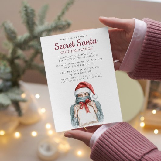 ヘッドスカーフ付き女の子シークレットサンタクリスマスパーティー 招待状
