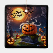 ヘッドストーンに乗ったハロウィーンのカボチャ セラミックオーナメント (裏面)