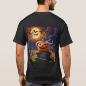 ヘッドストーンに乗ったハロウィーンのカボチャ Tシャツ (裏面)