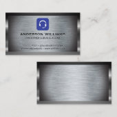 ヘッドセットアイコン |金属の背景 名刺 (正面/裏面)