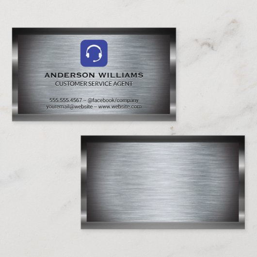 ヘッドセットアイコン |金属の背景 名刺 (正面/裏面)