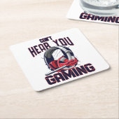 ヘッドセット付きゲームデザイン スクエアペーパーコースター (アングル)