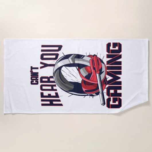 ヘッドセット付きゲームデザイン ビーチタオル (正面)