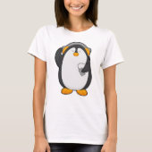 ヘッドセット付きペンギンと携帯電話 Tシャツ (正面)