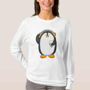 ヘッドセット付きペンギンと携帯電話 Tシャツ