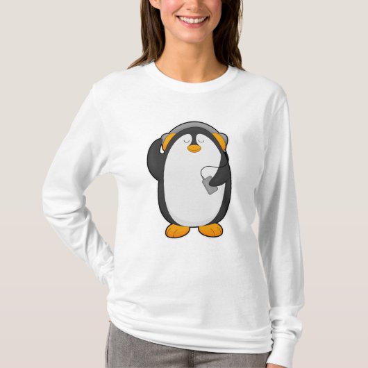ヘッドセット付きペンギンと携帯電話 Tシャツ (正面)