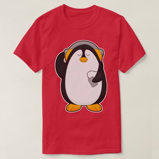 ヘッドセット付きペンギン携帯電話 Tシャツ (デザイン正面)