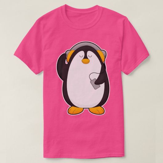 ヘッドセット付きペンギン携帯電話 Tシャツ (デザイン正面)