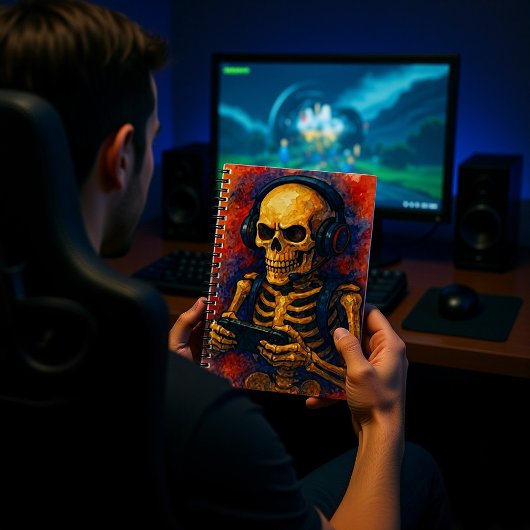 ヘッドセット付き水彩骨格ゲーマー ノートブック