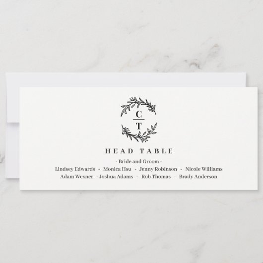 ヘッドテーブルカード編集可能カラー – ファンシーイニシャル 招待状 (正面)