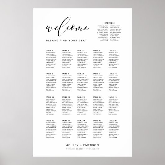 ヘッドテーモダンブル付き台紙シーティングチャート ポスター (正面)