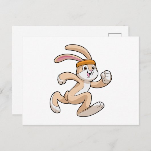 ヘッドバンドをつけたウサギが走る ポストカード (正面/裏面)