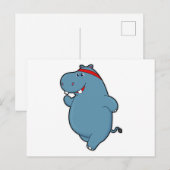 ヘッドバンドをつけたヒポポタマスが走る ポストカード (正面/裏面)