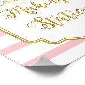 ヘッドバンド作成駅標識ピンクフローラストライプ ポスター (角)