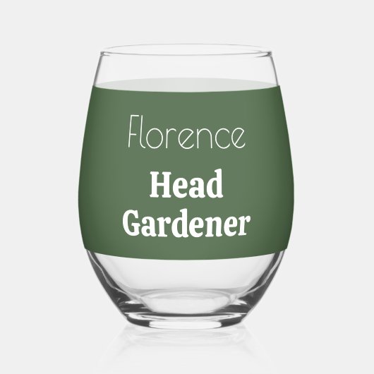 ヘッドパーソナライズされたガーデナーセージグリーン庭園愛好家 ステムなしワイングラス (裏面)