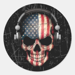 ヘッドフォンでスクラッチされたアメリカのDjスカル ラウンドシール