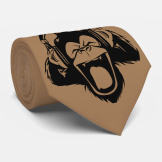 ヘッドフォンで揺れるコーヒーブラウンのサル ネクタイ