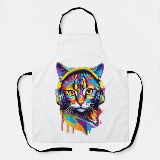 ヘッドフォンで猫を飼う エプロン (正面)