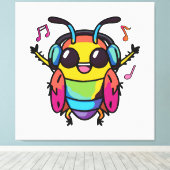 ヘッドフォンで音楽に聞合うハッピーゴキブリ キャンバスプリント (インサイチュ (ウッドフロア))